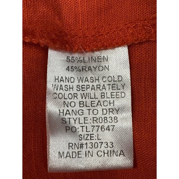 Umgee Anthropology Tunic Dress L Linen Blend V-Neck Short Sleeve Raw Frayed Hem - Picture 16 of 16